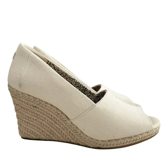 NWOT Toms Michelle Canvas Espadrille Peep Toe Wedge Pump in Natural Size 8.5 - Picture 2 of 16